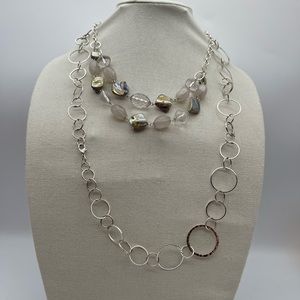 Lot of 2 silver tone necklaces. Mother of Pearl.